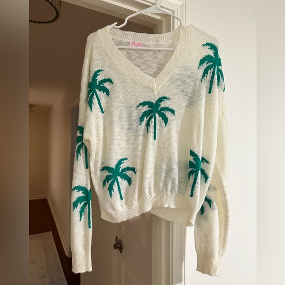 BELOW THE EQUATOR IVORY PALM PRINT SWEATER - Picture 5 of 5